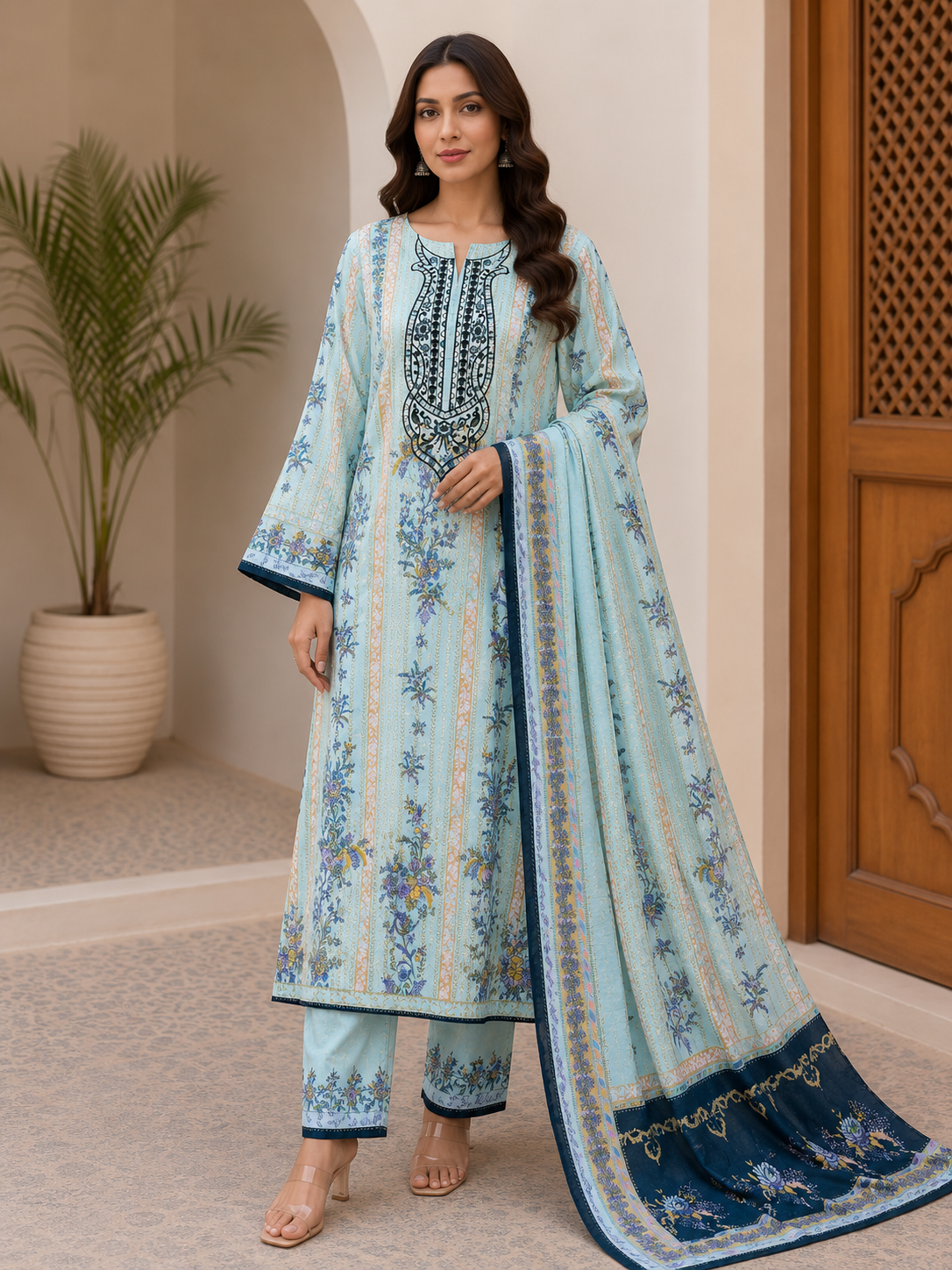 R126 - Unstiched Embroidered Cotton Suit