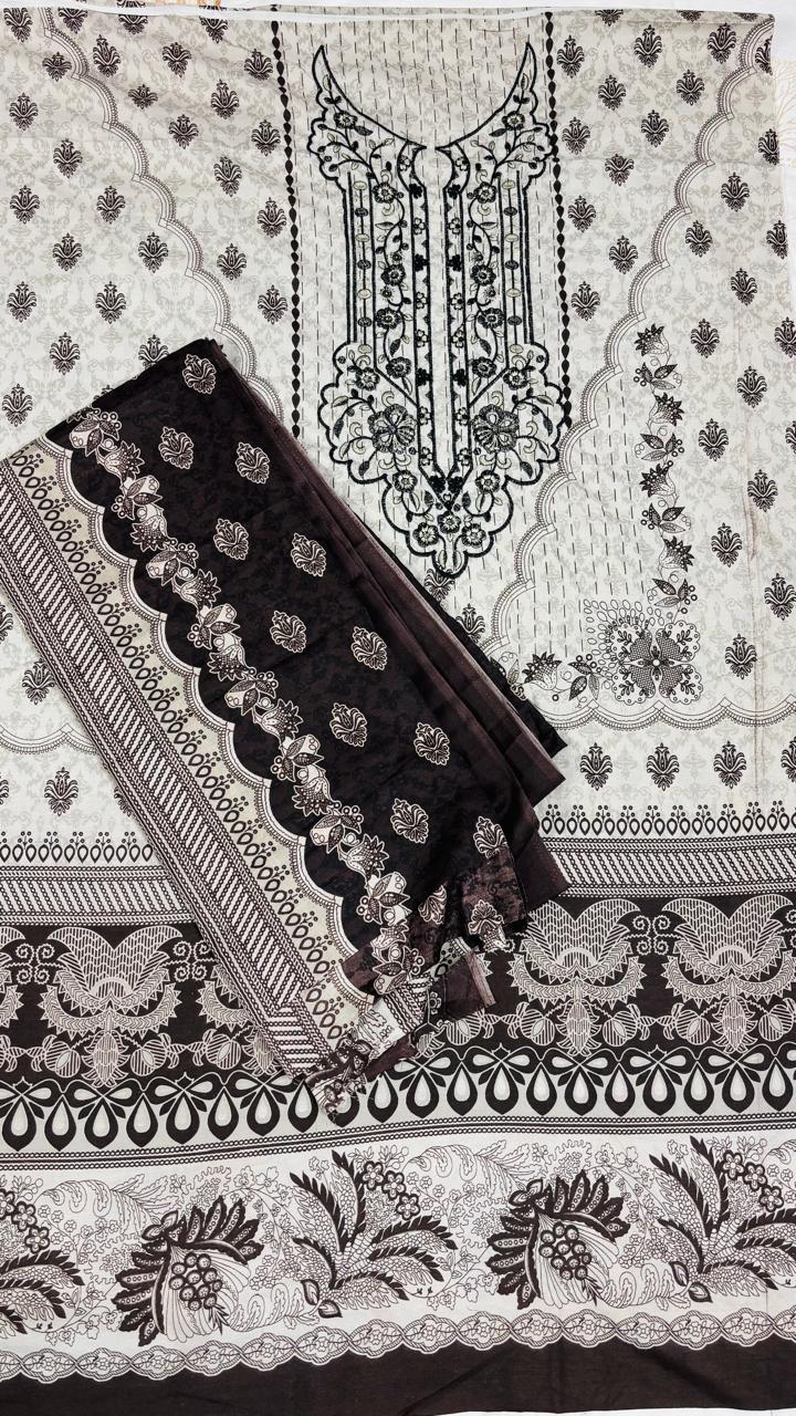 R132 - Unstiched Embroidered Cotton Suit