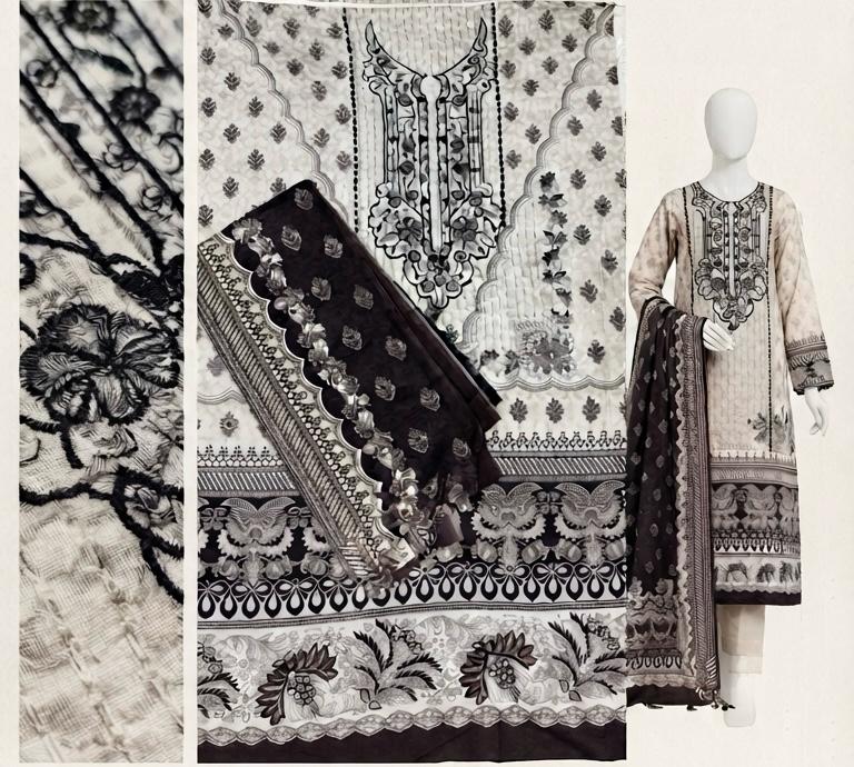 R132 - Unstiched Embroidered Cotton Suit