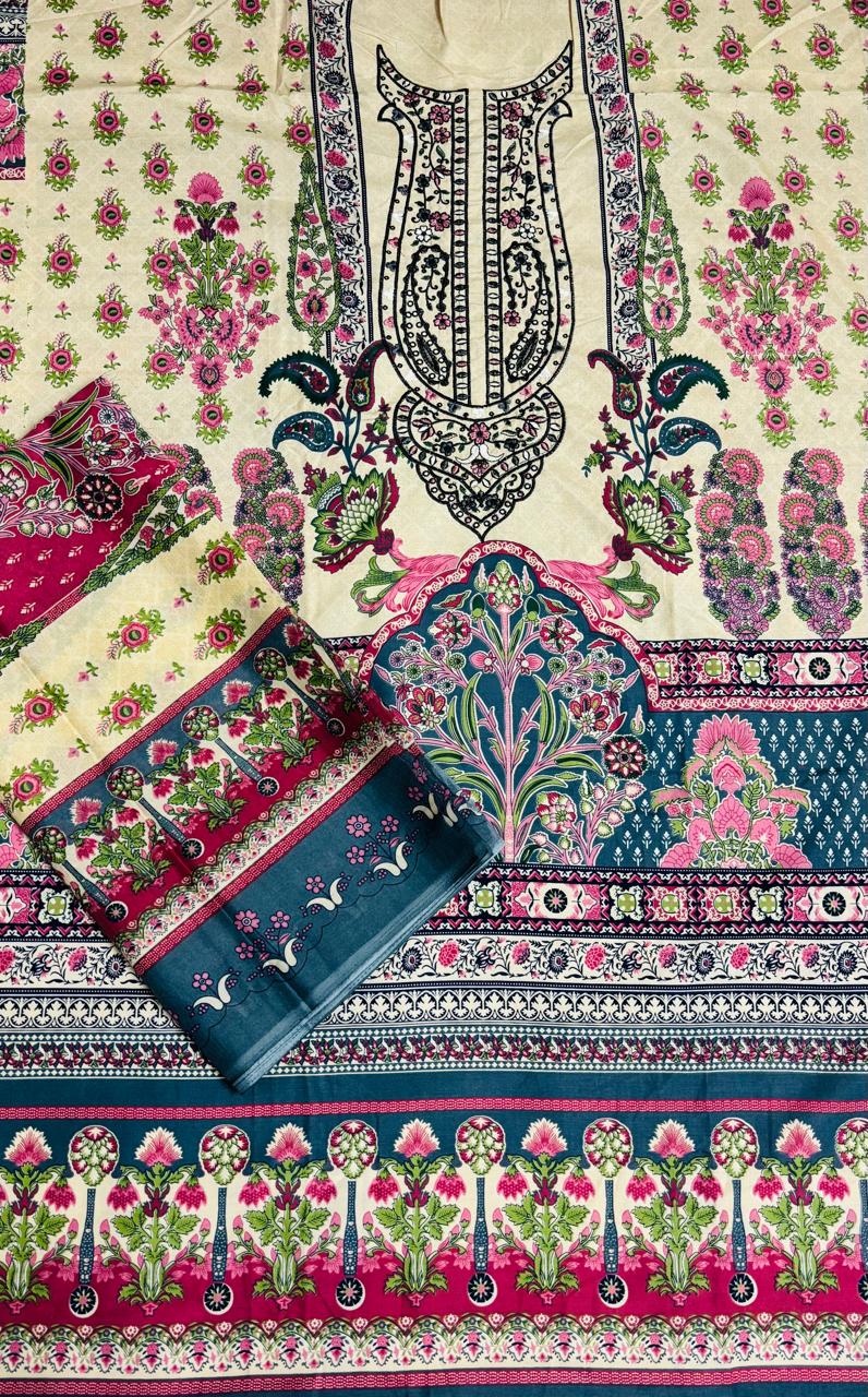 R133 - Unstiched Embroidered Cotton Suit
