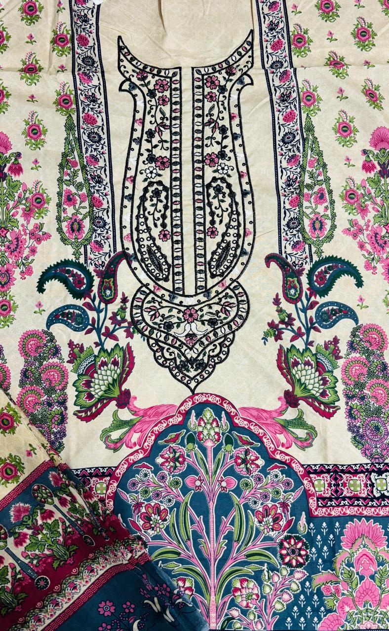 R133 - Unstiched Embroidered Cotton Suit