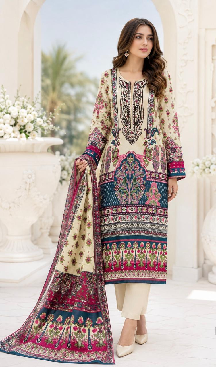 R133 - Unstiched Embroidered Cotton Suit