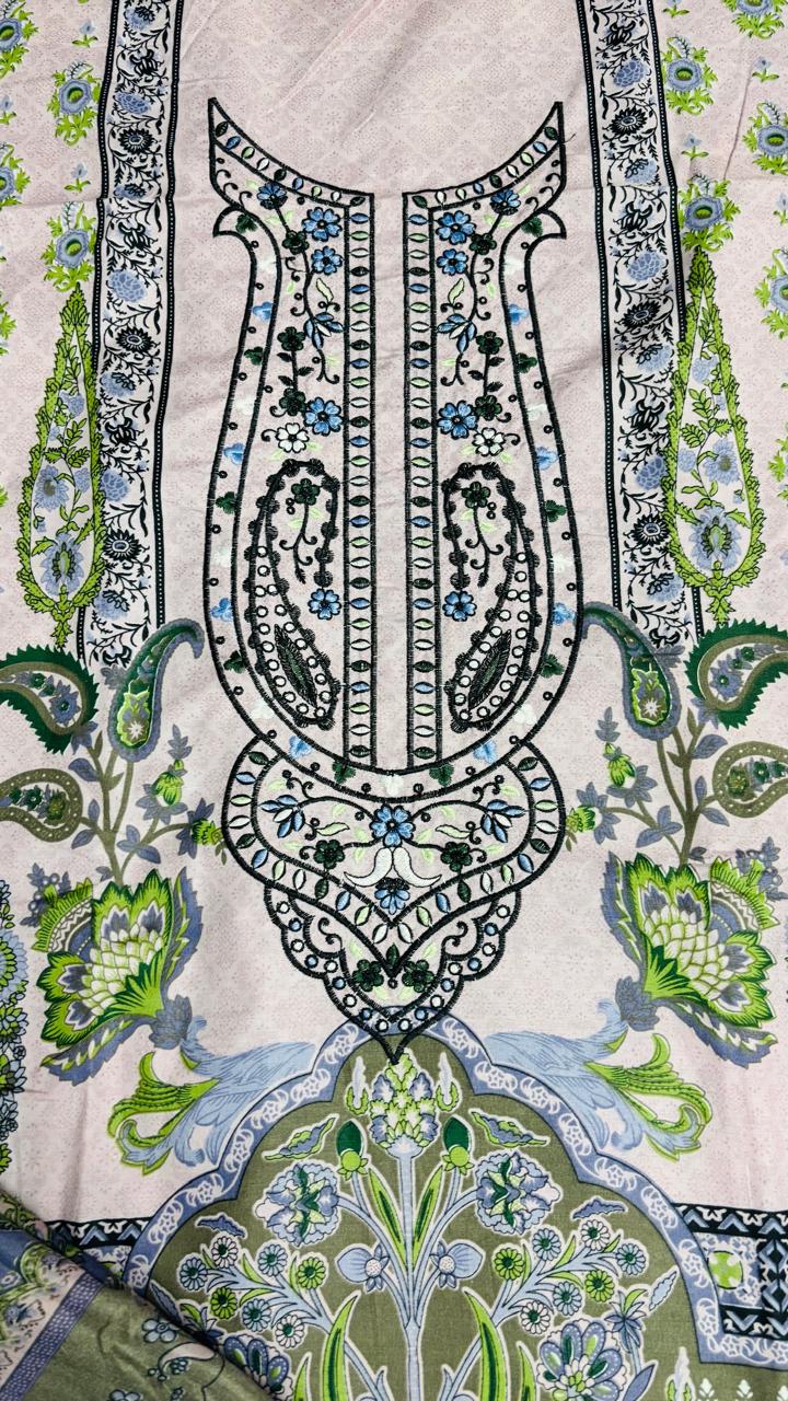 R134 - Unstiched Embroidered Cotton Suit