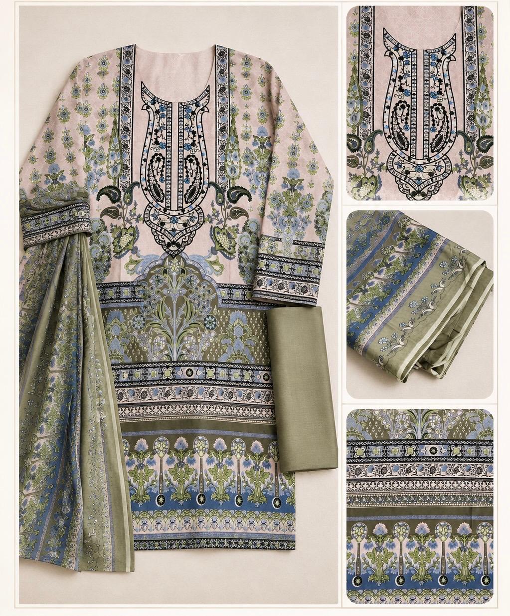 R134 - Unstiched Embroidered Cotton Suit
