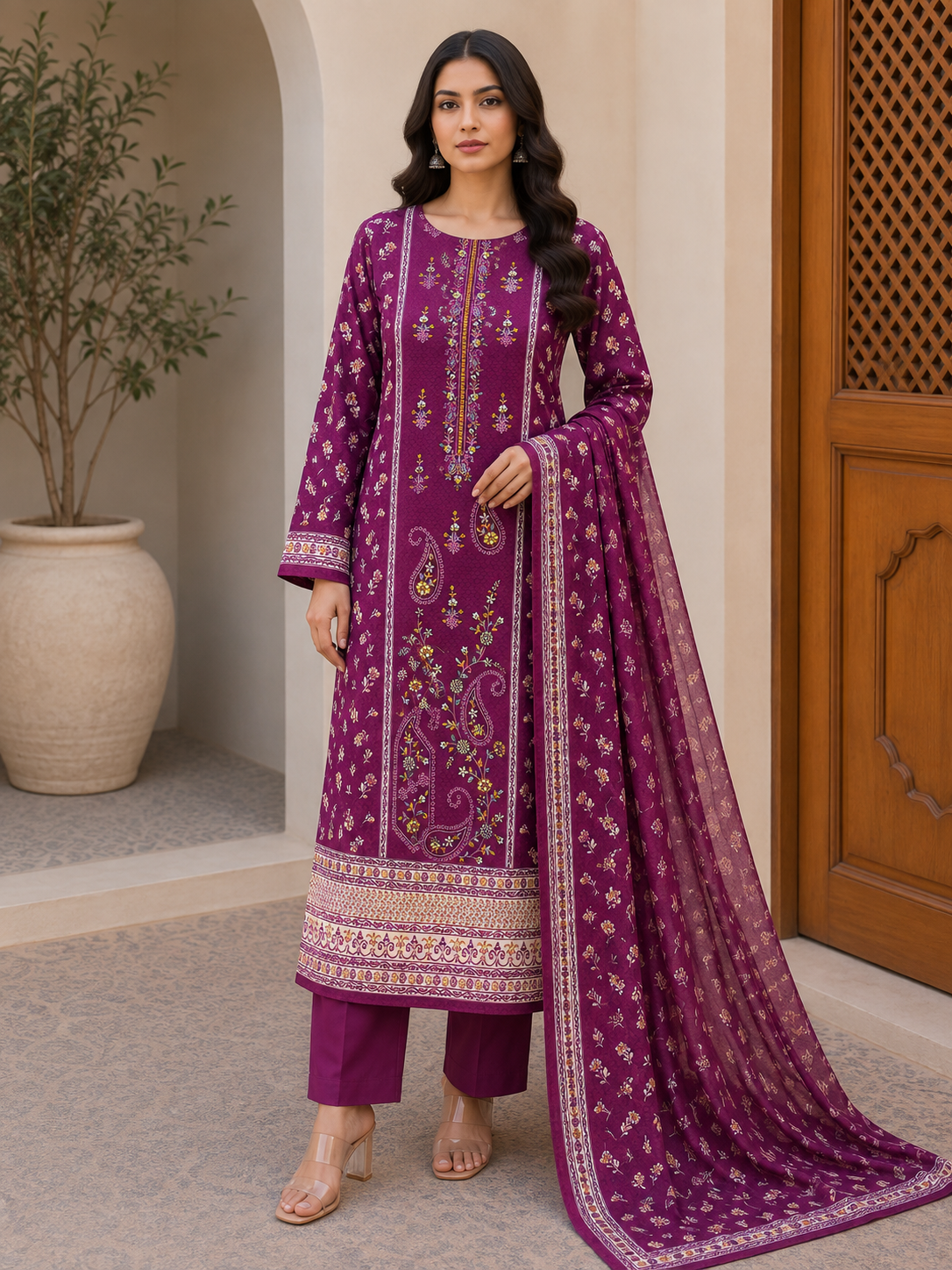 R139 - Unstiched Embroidered Cotton Suit - Purple
