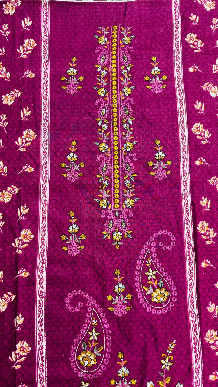 R139 - Unstiched Embroidered Cotton Suit - Purple