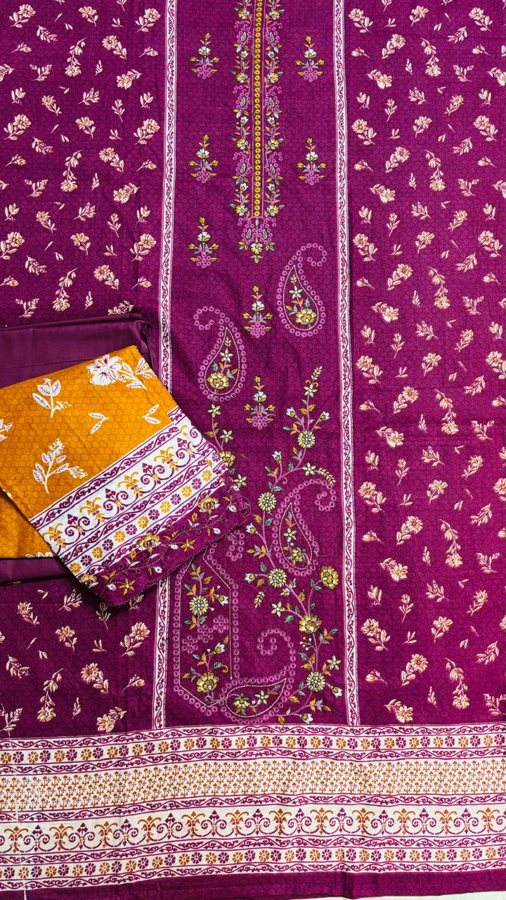 R139 - Unstiched Embroidered Cotton Suit - Purple