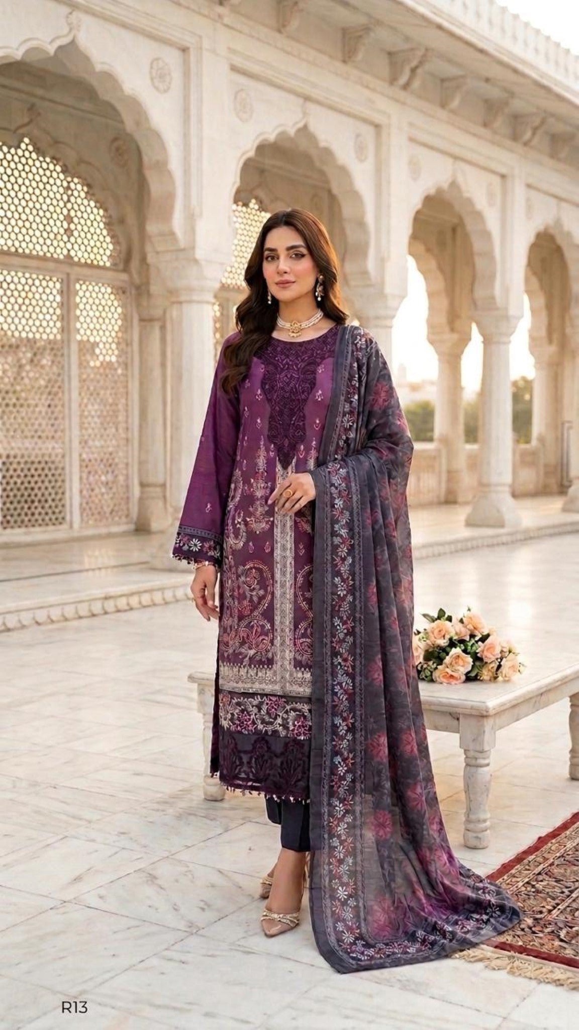 R13 - Unstiched Heavy Embroidered Cambric Cotton Suit