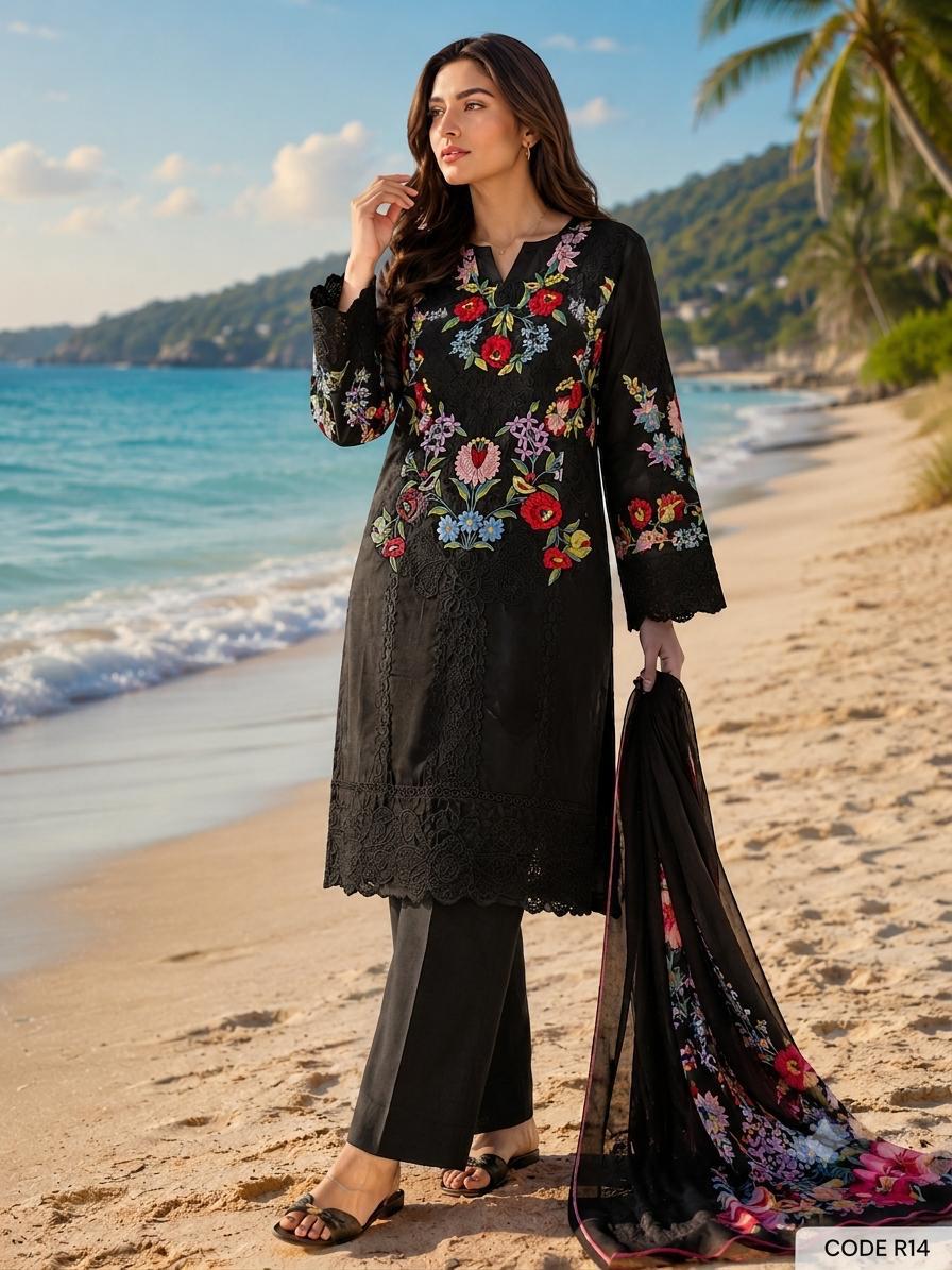 R14 - Semi Stiched Maria B inspired Premium Embroidered Suit