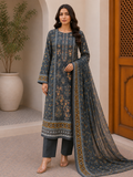R141 - Unstiched Embroidered Cotton Suit - Floral Dark Grey