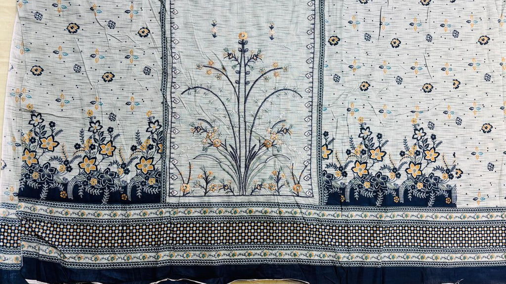 R144 - Unstiched Embroidered Cotton Suit with Cut Work Dupatta - Grey