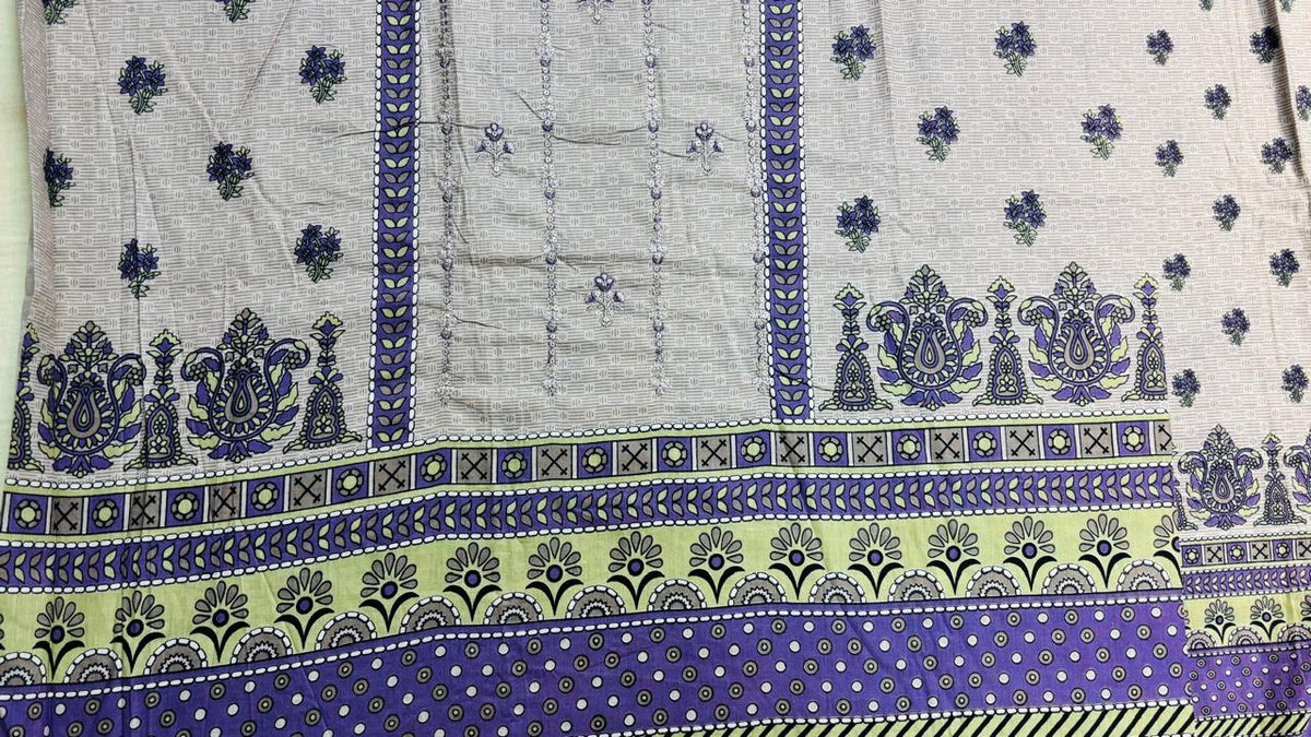 R151 - Unstiched Embroidered Cotton Suit with Cut Work Dupatta - Light Grey