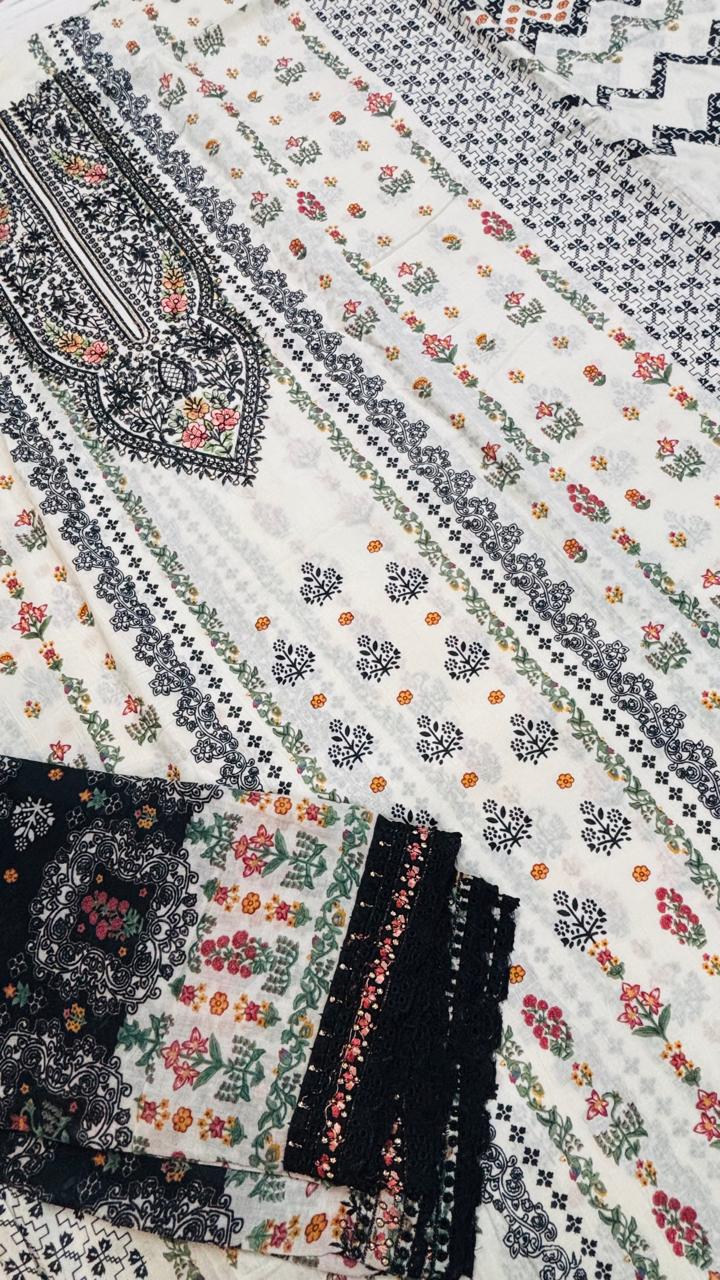 R16 - Unstiched heavy embroidery cotton suit - White