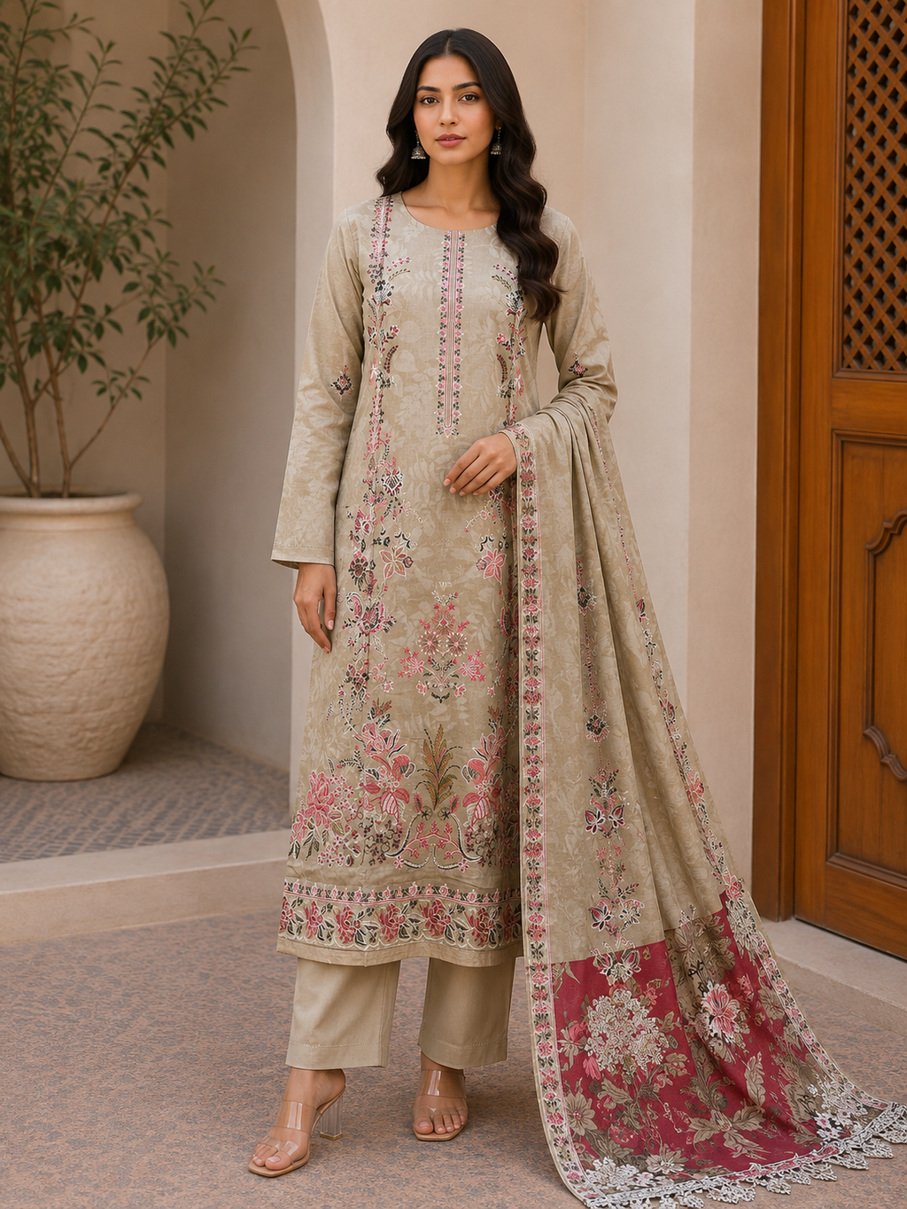 R160 - Unstiched Kashmiri Heavy Chikankari Suit