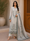 R165 - Unstiched Pure Cotton Suit with Patch Work - Floral Grey
