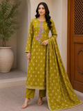 R168 - Unstiched Cotton Silk Suit with Embroidery - Mehendi