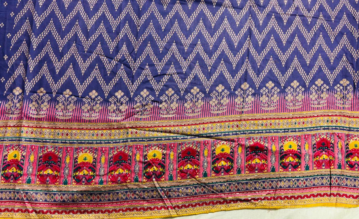 R169 - Unstiched Cotton Silk Suit with Embroidery - Navy Blue