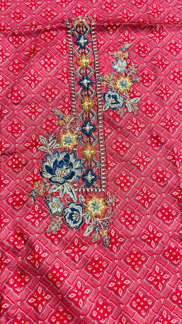 R170 - Unstiched Cotton Silk Suit with Embroidery - Pink