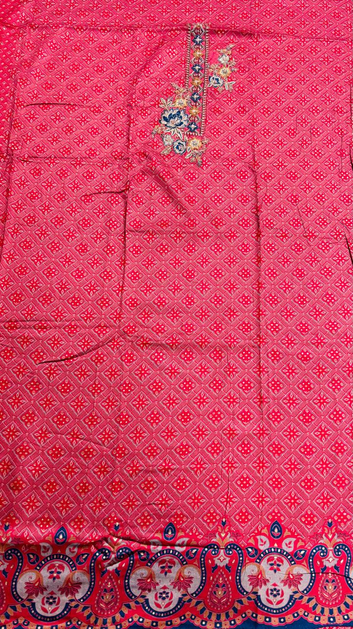 R170 - Unstiched Cotton Silk Suit with Embroidery - Pink