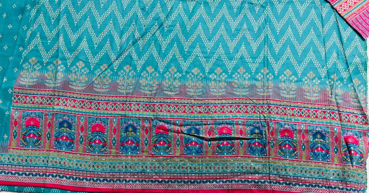 R171 - Unstiched Cotton Silk Suit with Embroidery - Green