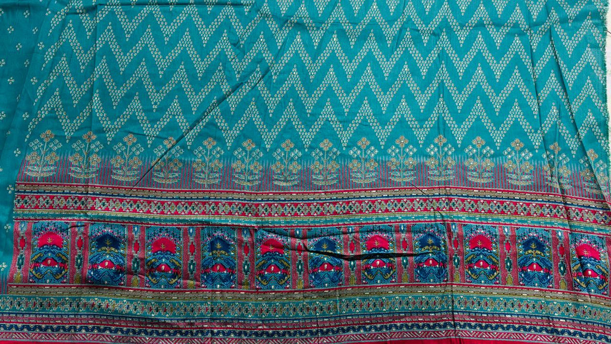 R171 - Unstiched Cotton Silk Suit with Embroidery - Green