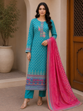 R171 - Unstiched Cotton Silk Suit with Embroidery - Green