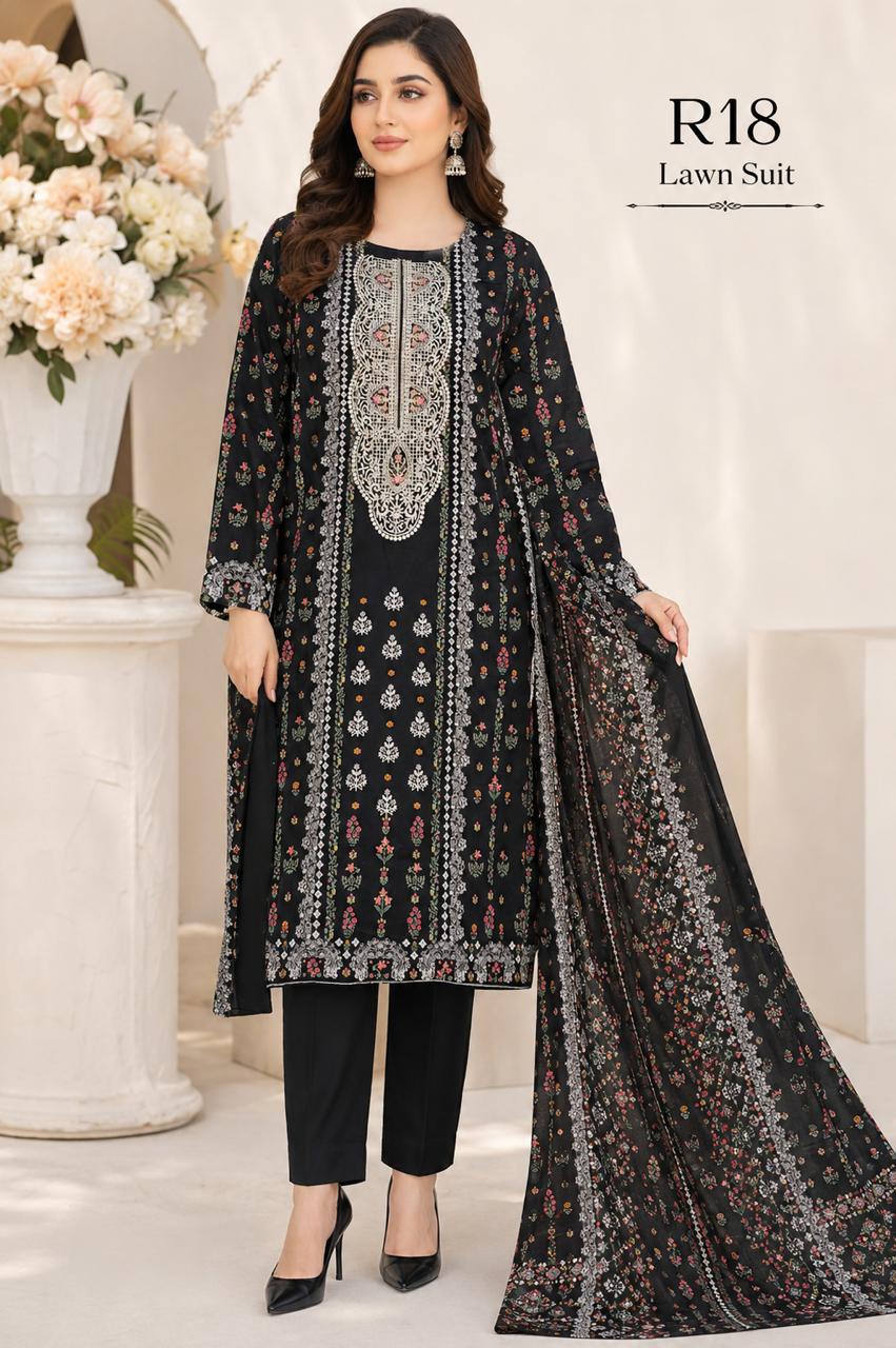 R18 - Unstiched Heavy Embroidery Cotton Suit