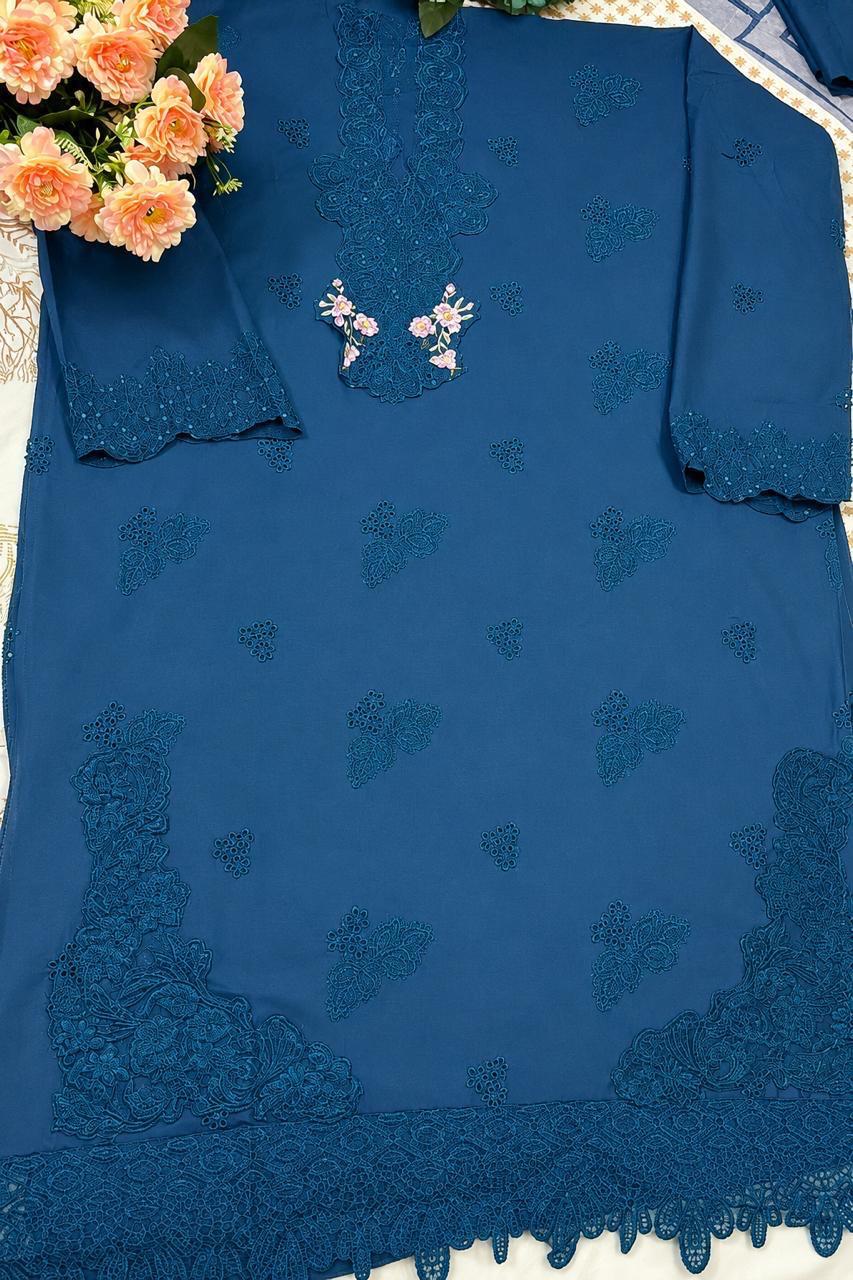 R19 - Unstiched Heavy Embroidery Cotton Suit with Lawn Dupatta