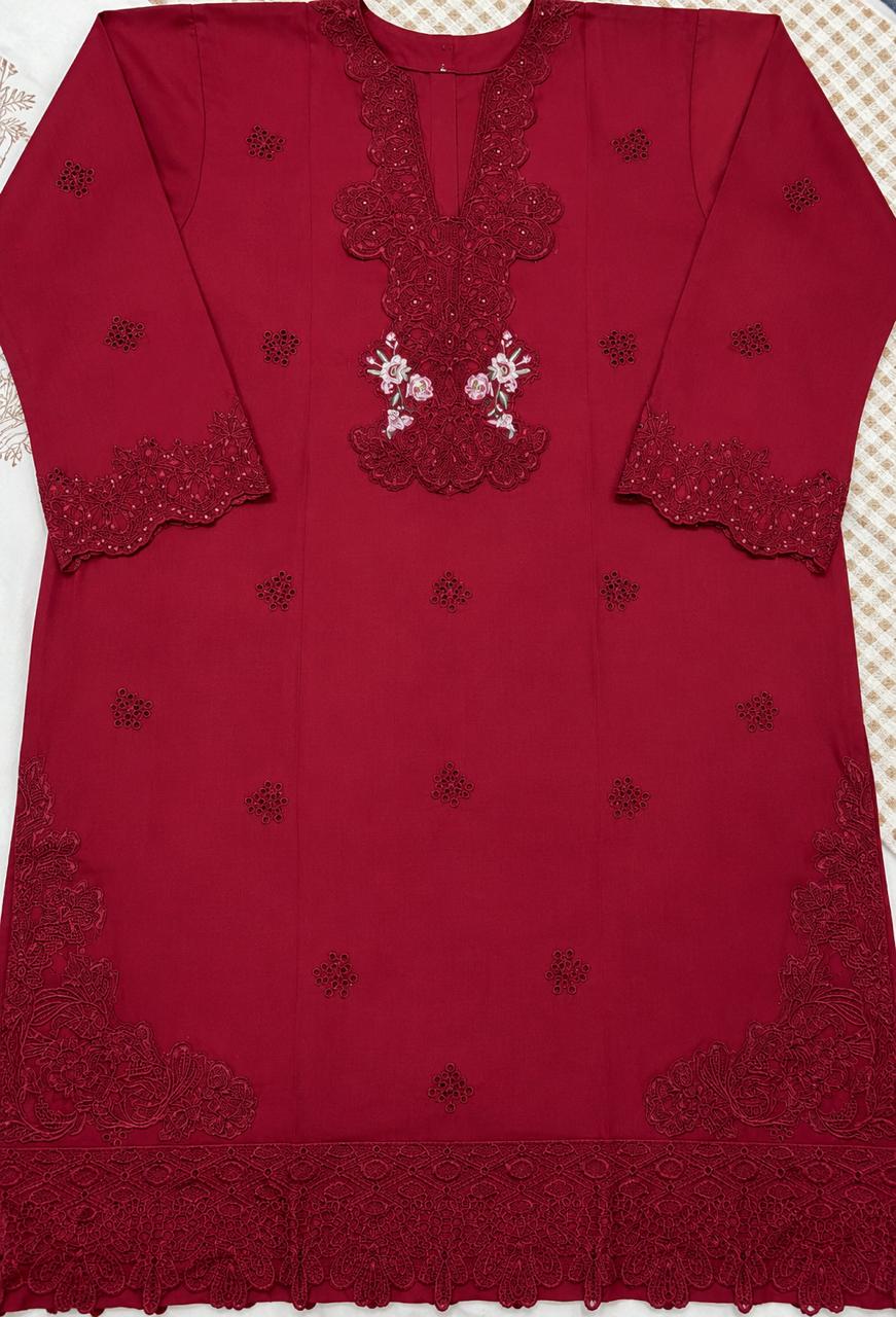 R20 - Unstiched Heavy Embroidery Cotton Suit with Lawn Dupatta
