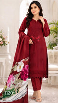R20 - Unstiched Heavy Embroidery Cotton Suit with Lawn Dupatta