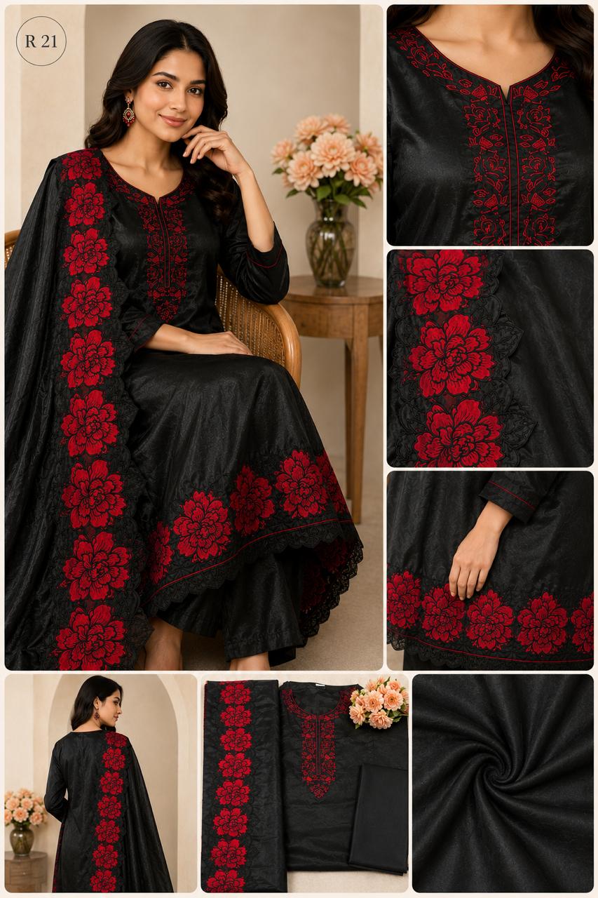 R21 - Unstiched Heavy Embroidery Frendy Silk Suit