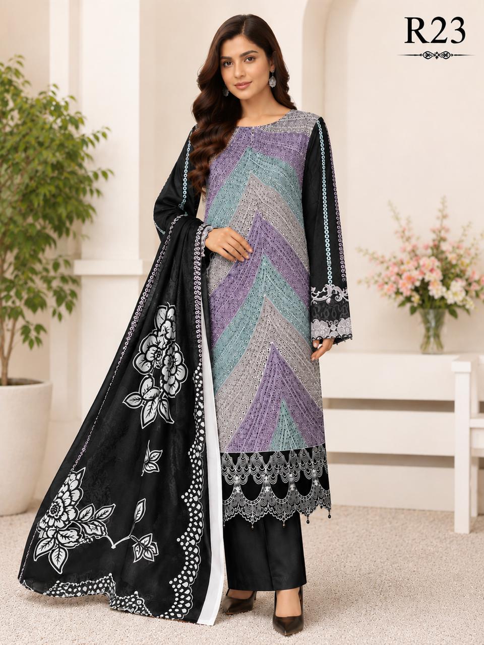 R23 - Unstiched Maria B inspired Chikankari Edition - Black