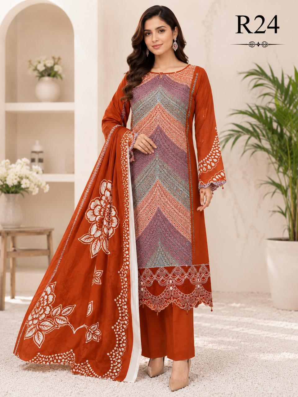 R24 - Unstiched Maria B inspired Chikankari Edition - Red