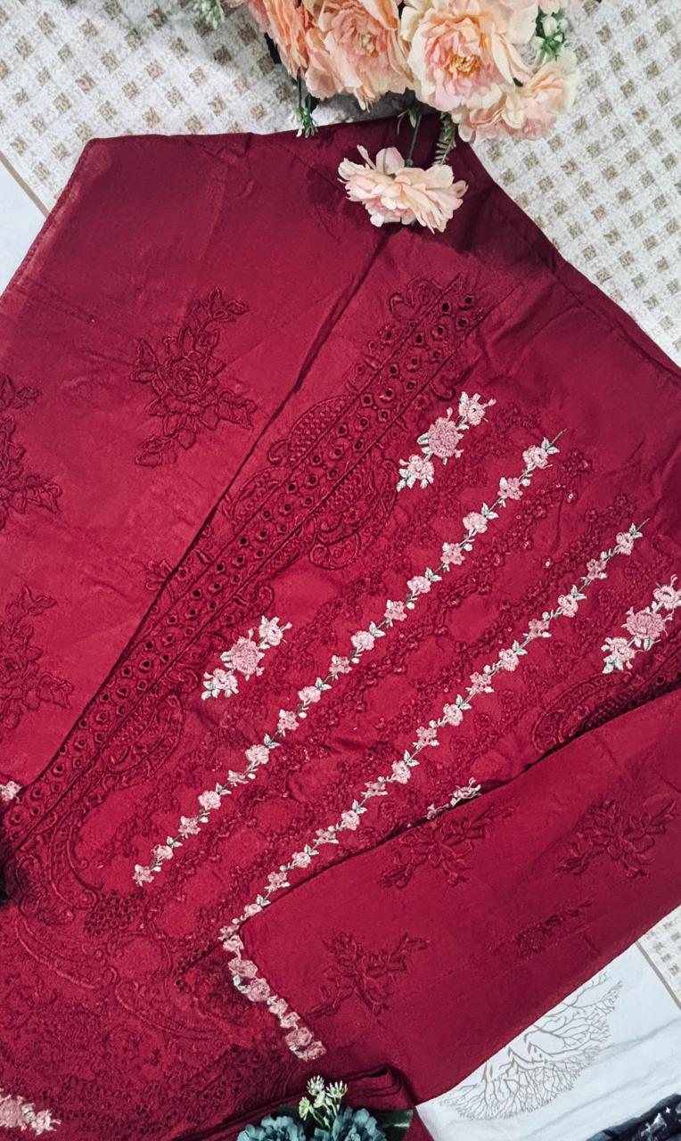 R25 - Unstiched Heavy Embroidery Chikankari Cotton Suit