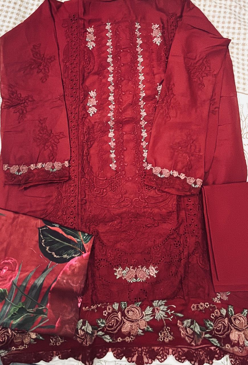 R25 - Unstiched Heavy Embroidery Chikankari Cotton Suit