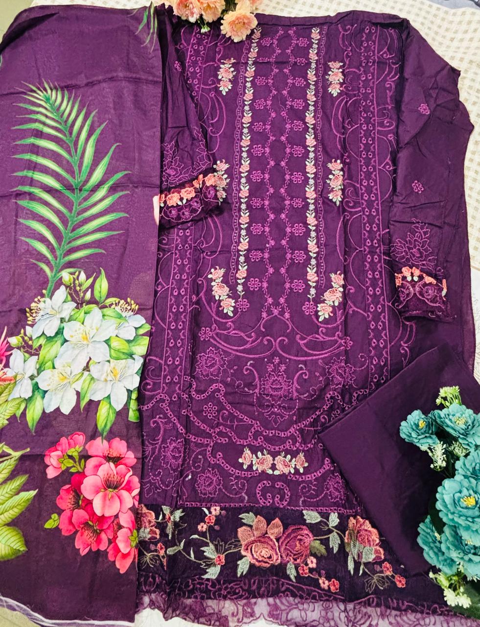 R26 - Unstiched Heavy Embroidery Chikankari Cotton Suit
