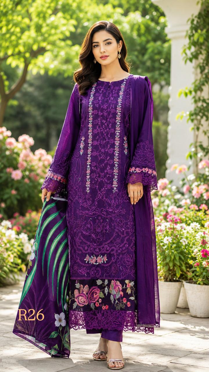 R26 - Unstiched Heavy Embroidery Chikankari Cotton Suit