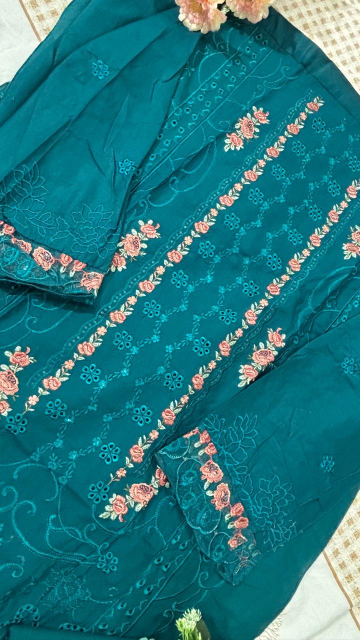 R27 - Unstiched Heavy Embroidery Chikankari Cotton Suit
