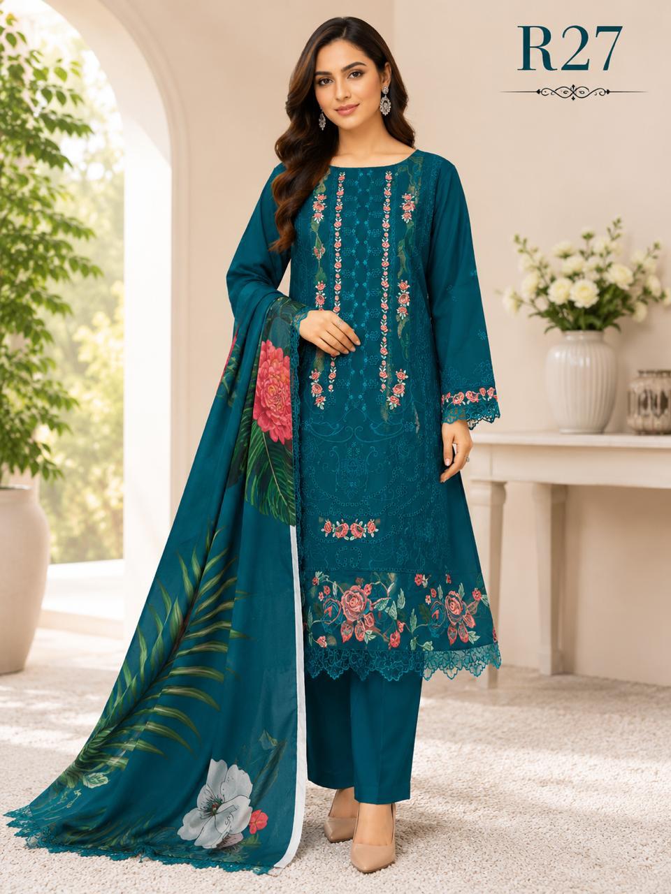 R27 - Unstiched Heavy Embroidery Chikankari Cotton Suit