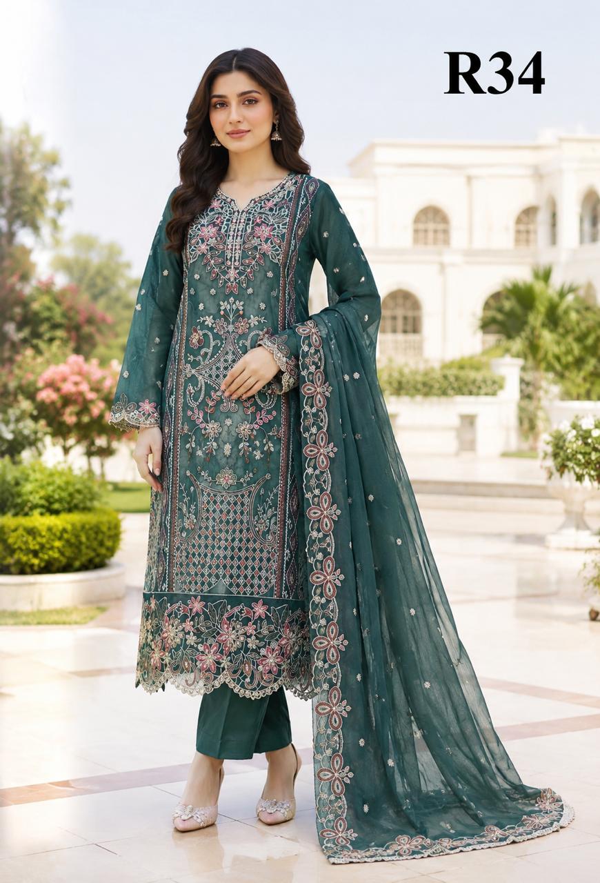 R34 - Unstiched Heavy Embroidery Kota Suit