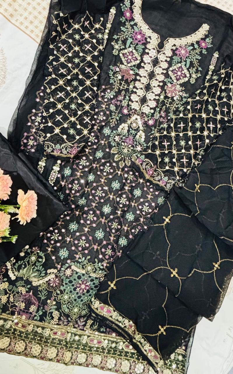 R37 - Unstiched Heavy Embroidery with Handwork Chiffon Suit