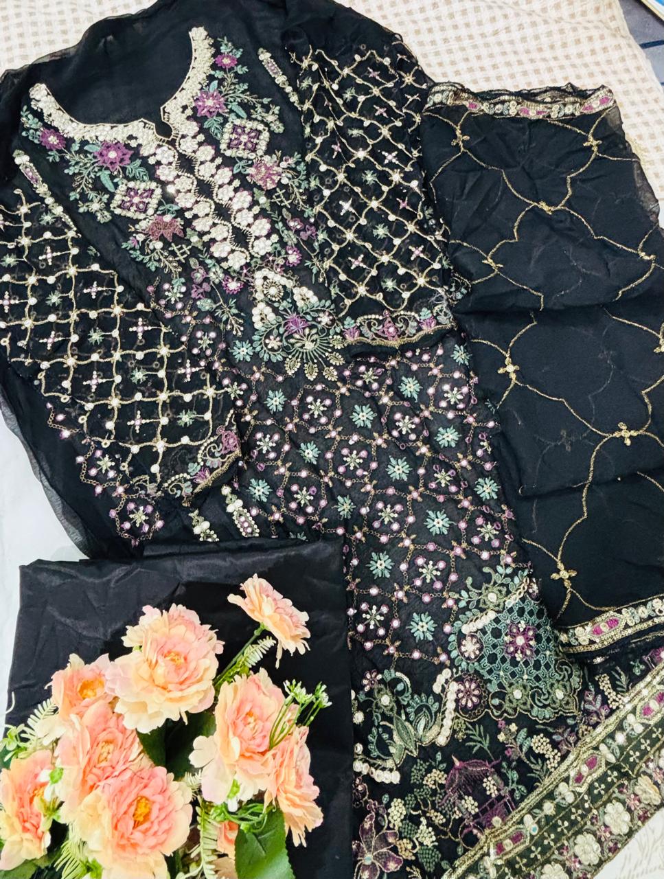 R37 - Unstiched Heavy Embroidery with Handwork Chiffon Suit