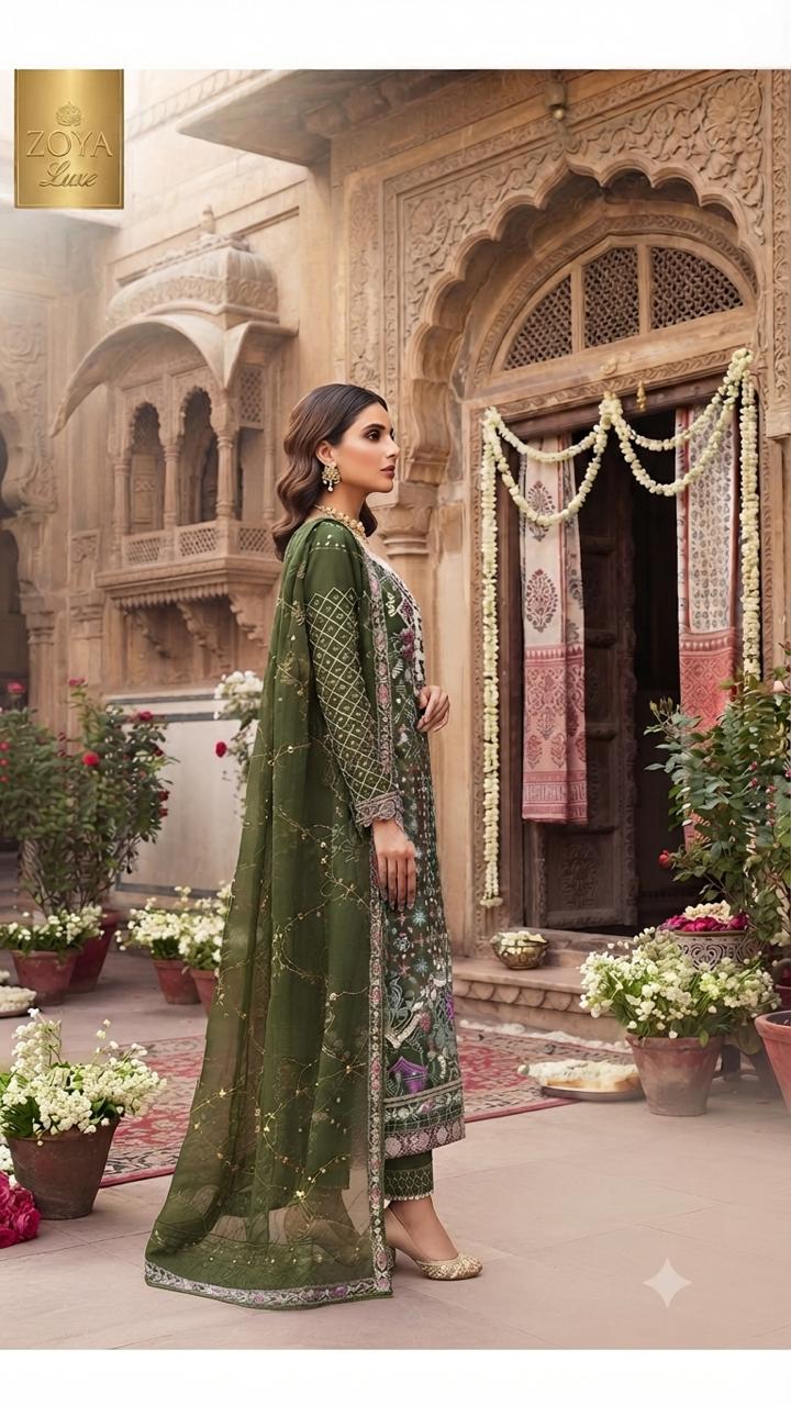 R38 - Unstiched Heavy Embroidery with Handwork Chiffon Suit