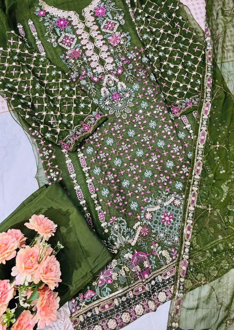 R38 - Unstiched Heavy Embroidery with Handwork Chiffon Suit