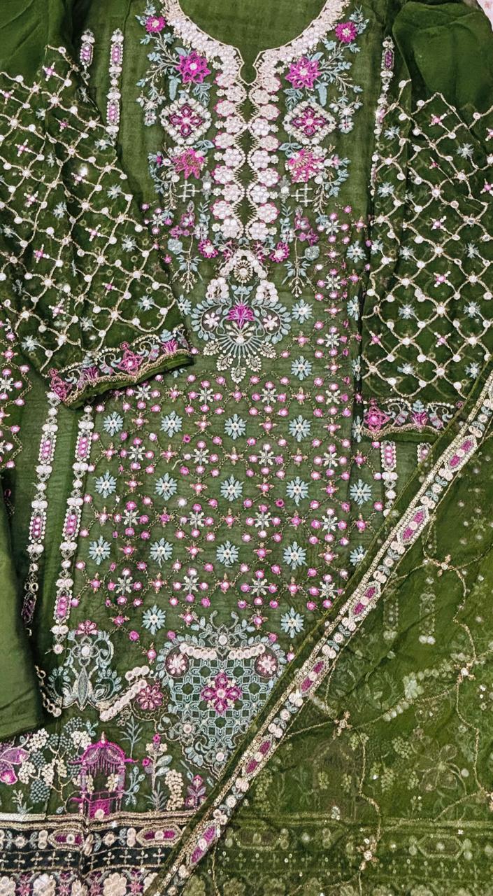 R38 - Unstiched Heavy Embroidery with Handwork Chiffon Suit