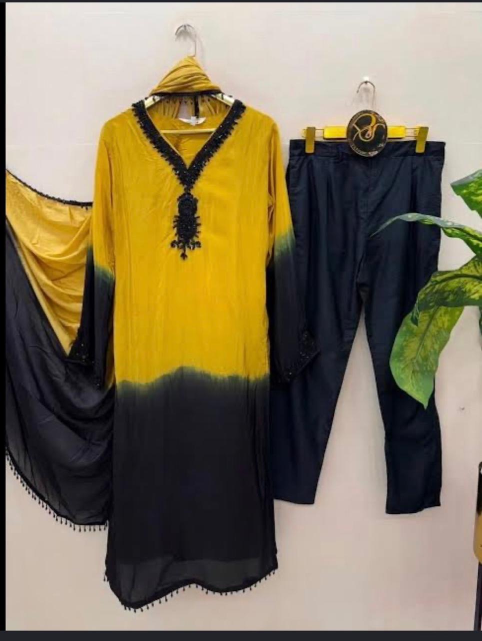 R39 - Ombre Design with Beaded Embroidery Kurta Set