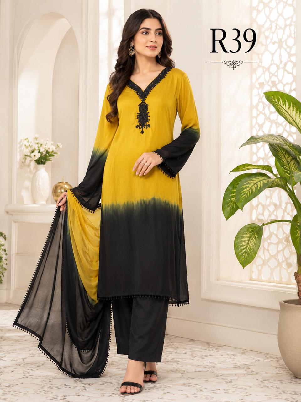 R39 - Ombre Design with Beaded Embroidery Kurta Set