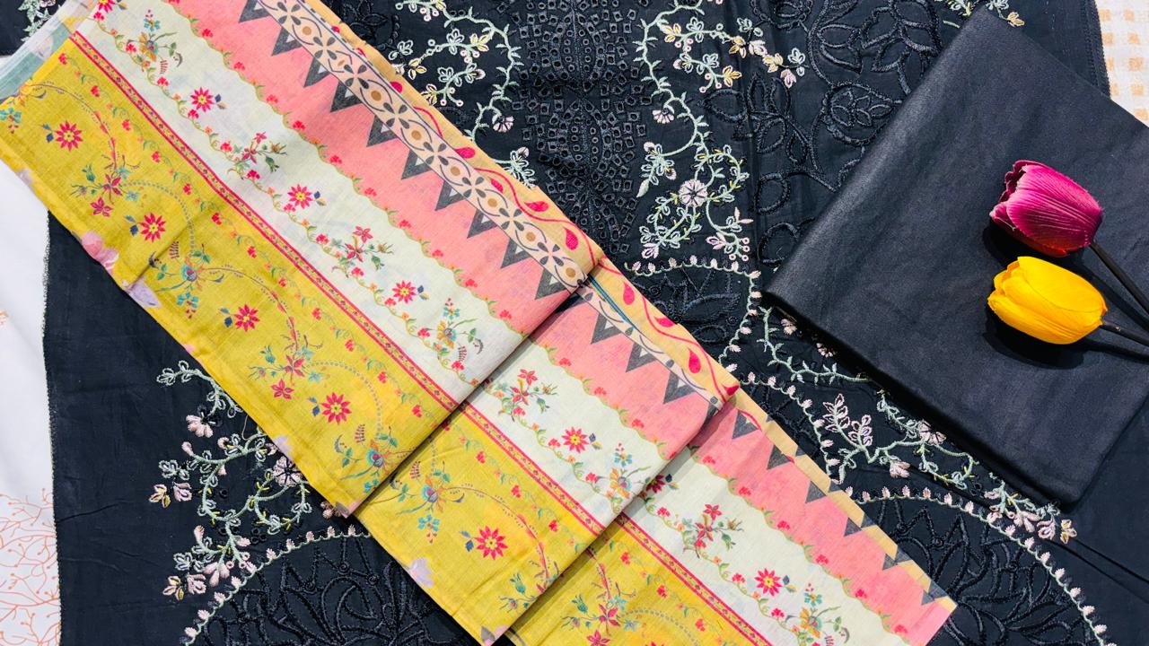 R42 - Unstiched Heavy Embroidery Cambric Cotton Suit