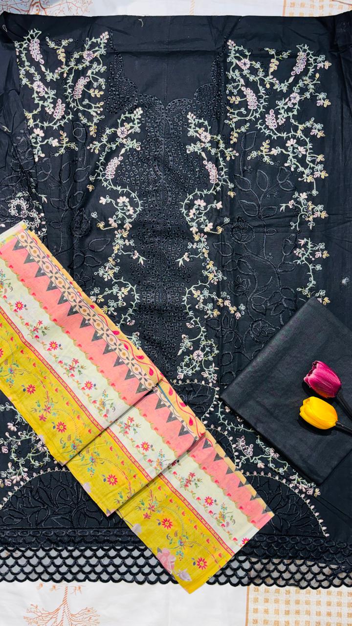 R42 - Unstiched Heavy Embroidery Cambric Cotton Suit