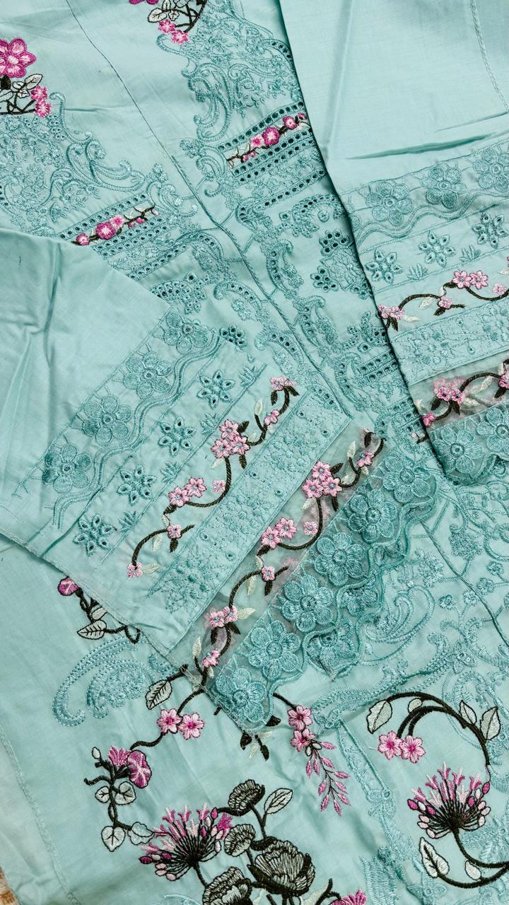 R44 - Unstiched Heavy Embroidery Chikankari Cotton Suit